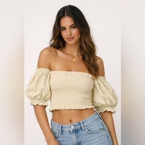 Billabong Yellow Smocked Peasant Puff Sleeve Top Cottagecore